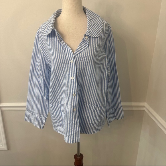 Lake Georgie pocket shorts set pajamas blue seersucker- Size large - Picture 2 of 11